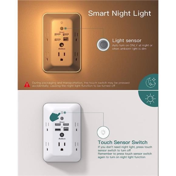 Surge Protector, Multi Plug Outlet Extender with Night Light for Home, Office - Picture 3 of 7